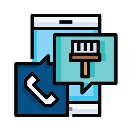 Smartphone with cleaning service icon and communication elements, representing Dulinagi Axe Services' contact options for commercial cleaning inquiries.