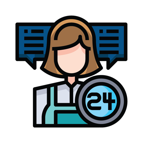 Cleaning service representative icon with 24-hour availability symbol, emphasizing Dulinagi Axe Services' commitment to accessible and reliable commercial cleaning.