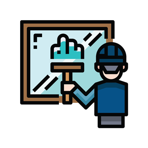 Window cleaner using a squeegee on a glass surface, representing professional window cleaning services.