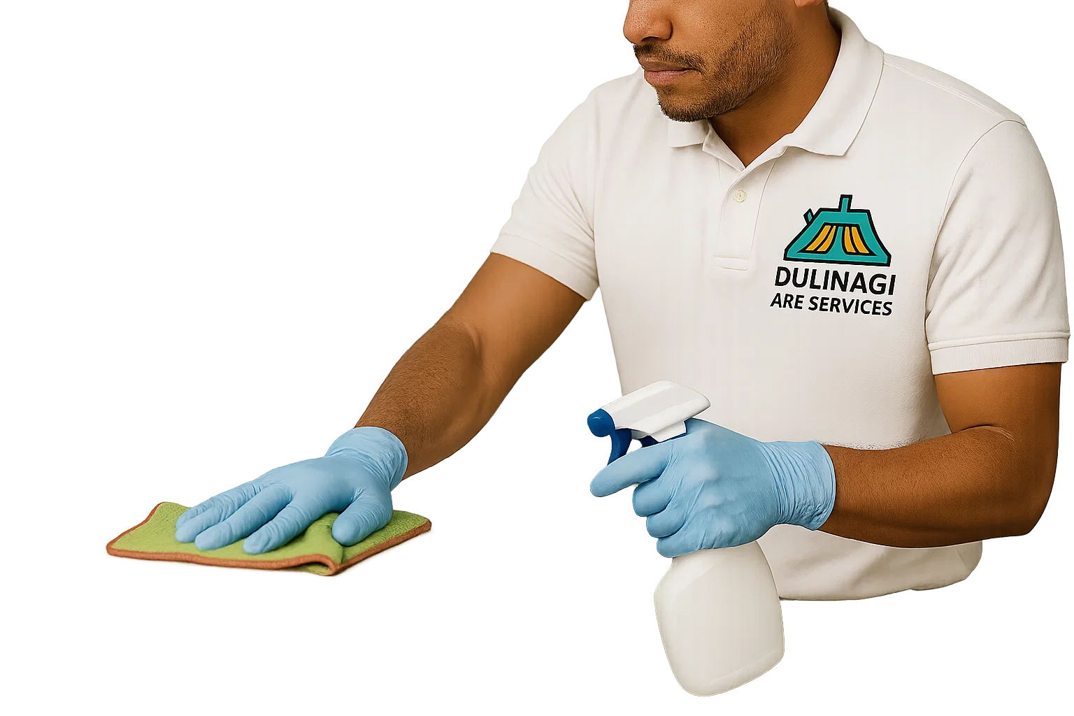 Dulinagi employee cleaning countertop