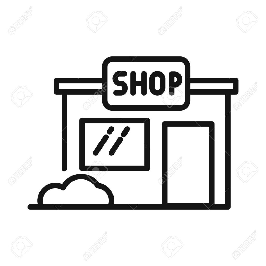 Shopfront illustration with sign, representing storefront cleaning services for businesses and retail spaces.